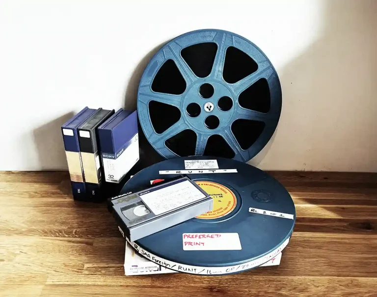 16mm film reel and video tapes