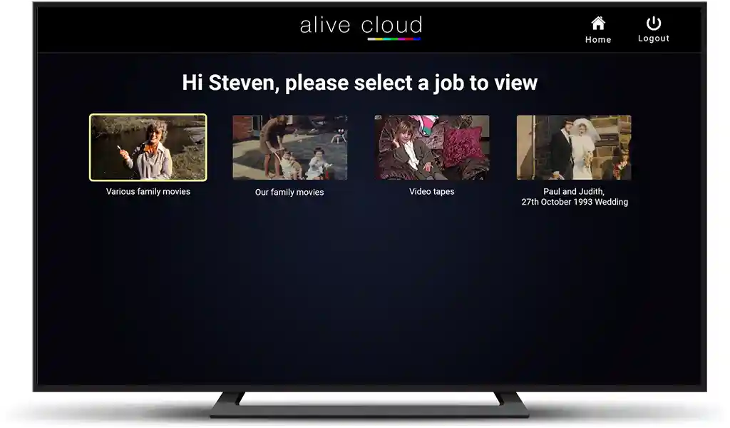 Alive Cloud TV Select a job screen