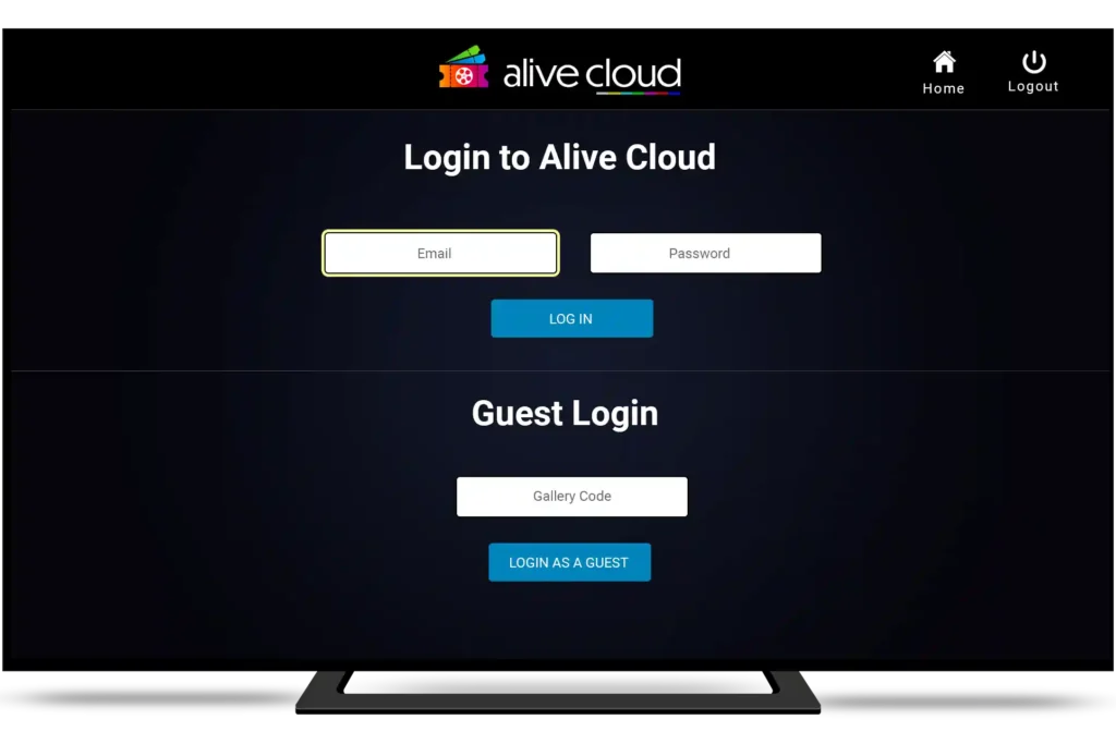 Alive Cloud TV App login screen